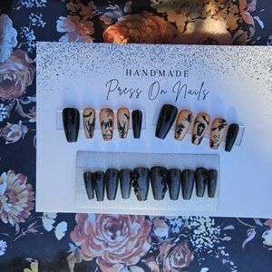 Black and Orange Handmade Press On Nails